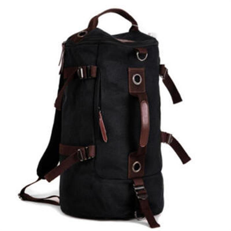 帆布雙肩包復(fù)古純色男士時尚黑色口袋商務(wù)健身夜光大量斜挎包學(xué)院情侶迷彩款帆布雙肩 皮質(zhì)黑色